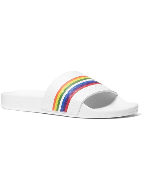 Michael Michael Kors Womens Leather Rainbow Pool Slides